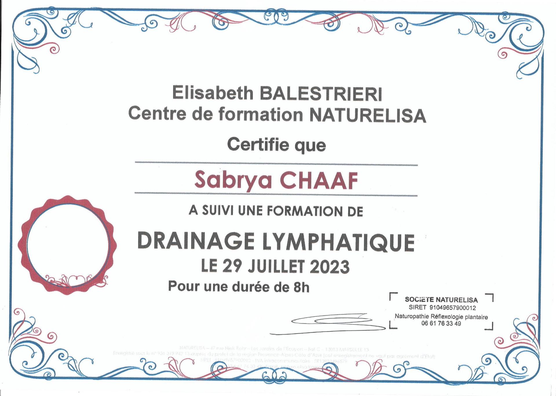 Diplome drainage sabrya chaaf