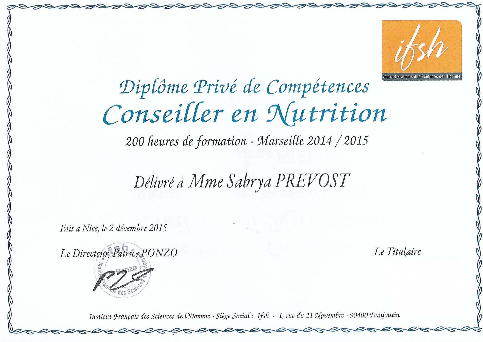 Conseiller en Nutrition