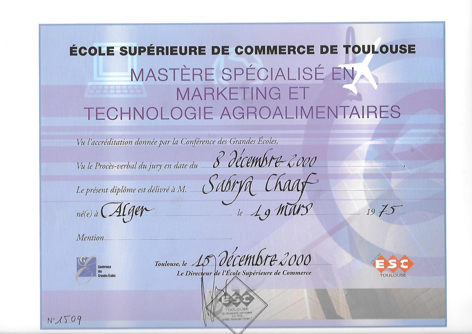 Sabrya chaaf diplomee de sup de co toulouse